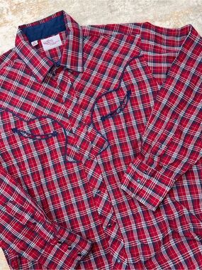 Vintage Kenny Rogers Western Collection Karman Red Plaid Pearl Snap Shirt 17/35